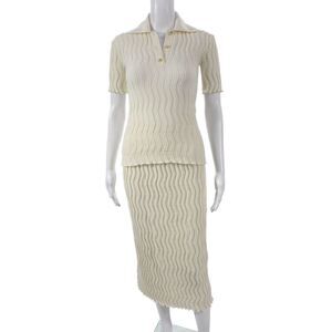 Bottega Veneta Womens Ivory Wool Geometric Midi Skirt Set Size 2XS